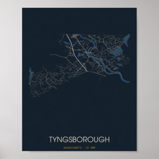 Tyngsborough Massachusetts Street Map Poster (Nigh