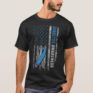 Type 1 Diabetes Awareness American Us Flag Blue Ri T-Shirt