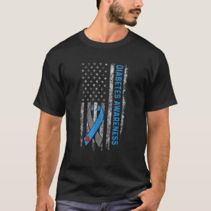 Type 1 Diabetes Awareness American US Flag Blue Ri T-Shirt