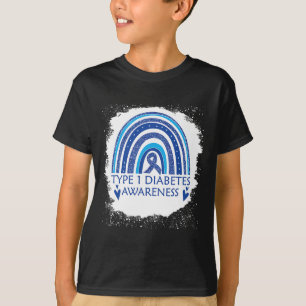 Type 1 Diabetes Awareness Bleached Rainbow Blue Ri T-Shirt