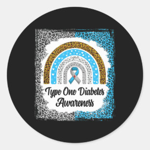 Type 1 Diabetes Awareness Bleached Rainbow Leopard Classic Round Sticker
