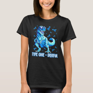 Type 1 Diabetes Awareness Blue Ribbon T1d T Rex Di T-Shirt