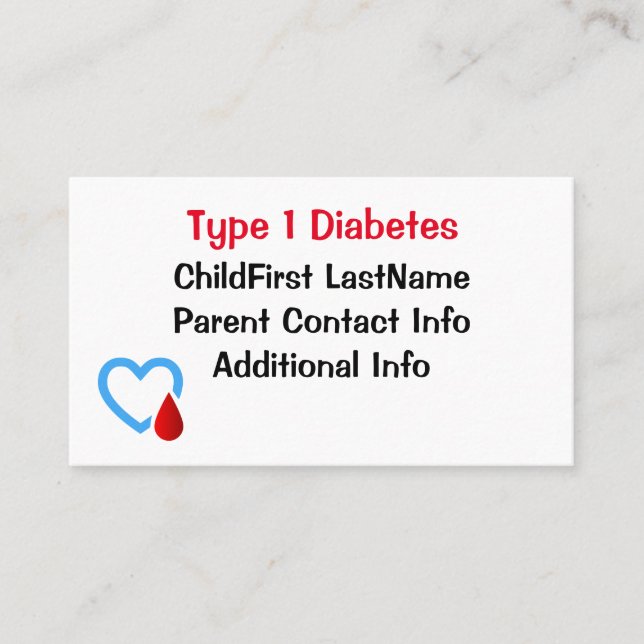 Type 1 Diabetes Awareness Business Card (Front)
