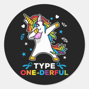 Type 1 Diabetes Awareness Unicorn Type One-derful  Classic Round Sticker