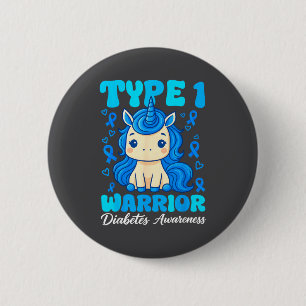 Type 1 Diabetes Cute Unicorn Warrior Boys Girls T1 6 Cm Round Badge