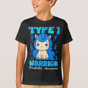 Type 1 Diabetes Cute Unicorn Warrior Boys Girls T1 T-Shirt