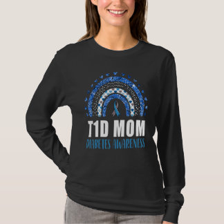 Type 1 Diabetes T1D Mom Diabetes Awareness Rainbow T-Shirt
