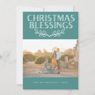 Type & Bough Modern Blessings Teal Photo Holiday Card