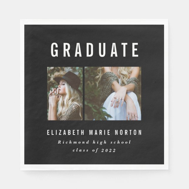 Type graduation multi photo black and white napkin (Front)