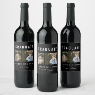 Type graduation multi photo black and white wine label