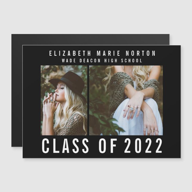 Type graduation multi photo modern magnetic black invitation (Front/Back)