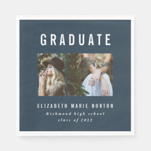 Type graduation multi photo navy blue and white napkin