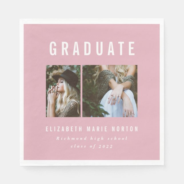 Type graduation multi photo pink and white napkin (Front)
