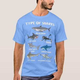 Type of Sharks 6 Shark Sea Creatures Megalodon Tig T-Shirt