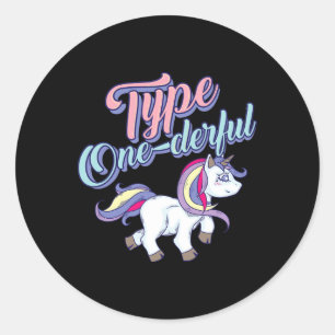 Type One-derful Cool Unicorn Diabetic Fun Gift Classic Round Sticker
