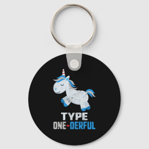 Type One Derful Diabetes T1 Awareness Unicorn Blue Key Ring