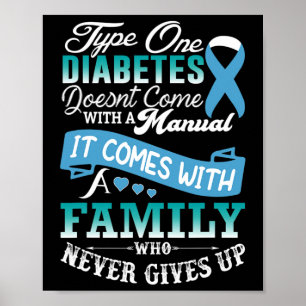 Type One Diabetes For Family Blue Ribbon Diabetic  Poster