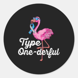 Type Onederful cute flamingo Type 1 Diabetes Aware Classic Round Sticker