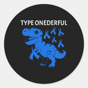 Type Onederful T-rex Type-1 Diabetes Awareness Classic Round Sticker