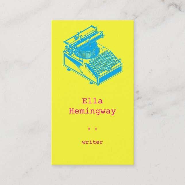 Type Writing Machine Patent Illustration Cyan Business Card (Front)