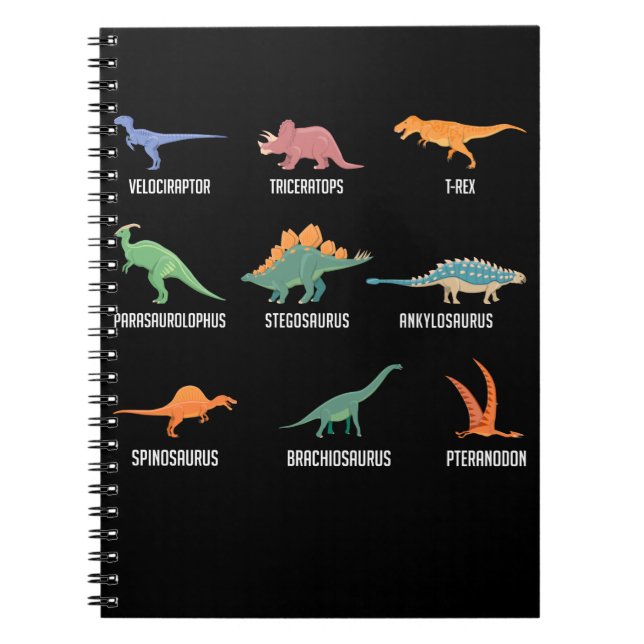 Types of Dinosaurs Spinosaurus Trex Notebook (Front)