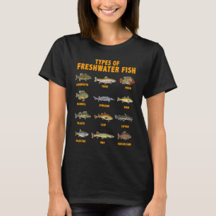 Types of Freshwater Fish Bass Fly Fishing Angler F T-Shirt