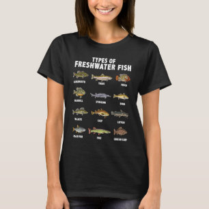 Types of Freshwater Fish Bass Fly Fishing Angler F T-Shirt