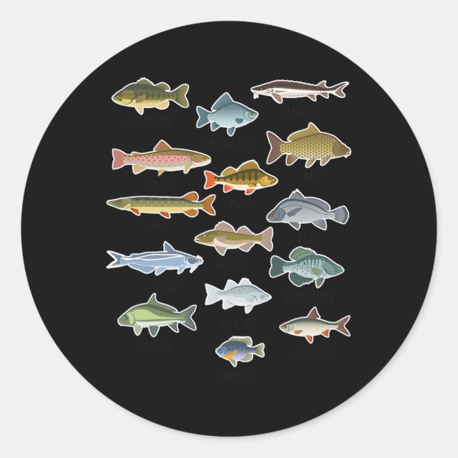 Types Of Freshwater Fish Fishing  Classic Round Sticker (Front)