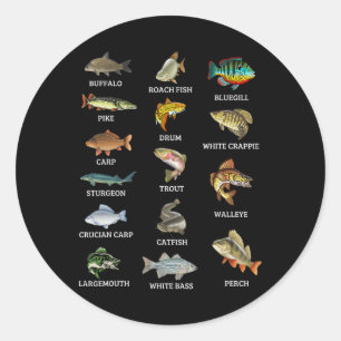 Types Of Freshwater Fish Species Fishing Fisherman Classic Round Sticker
