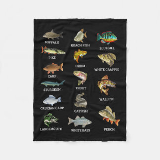 Types Of Freshwater Fish Species Fishing Fisherman Fleece Blanket