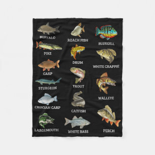 Types Of Freshwater Fish Species Fishing Fisherman Fleece Blanket