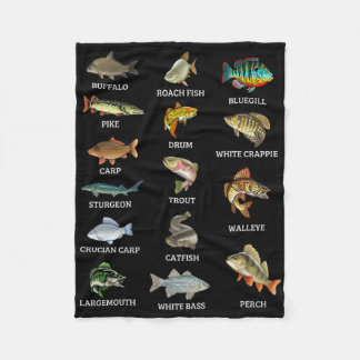 Types Of Freshwater Fish Species Fishing Fisherman Fleece Blanket