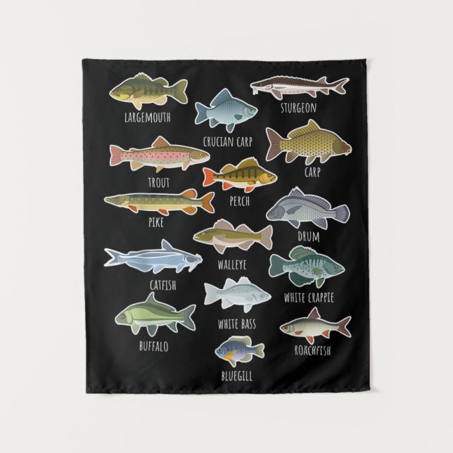 Types Of Freshwater Fish Species Fishing Tapestry (Front)
