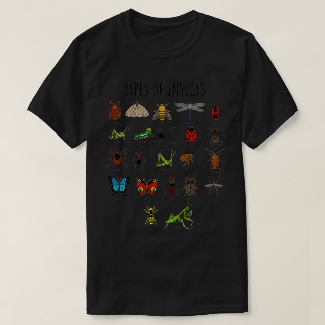 Types Of Insects Bug Identification Science  T-Shirt (Design Front)
