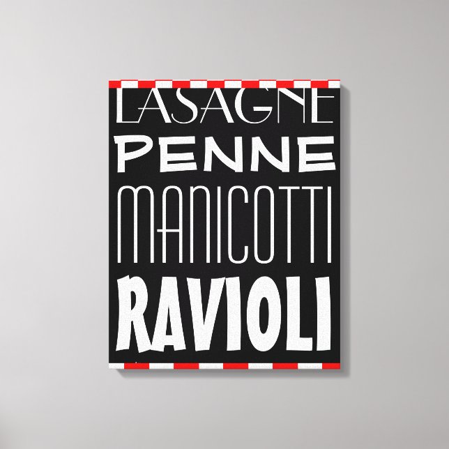 Types Of Pasta's Kitchen Art Canvas Print (Front)