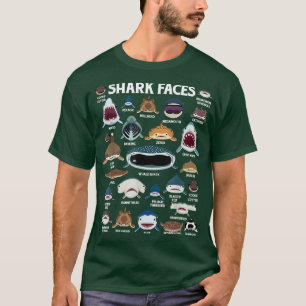 Types of Sharks Faces Identification Birthday Scho T-Shirt