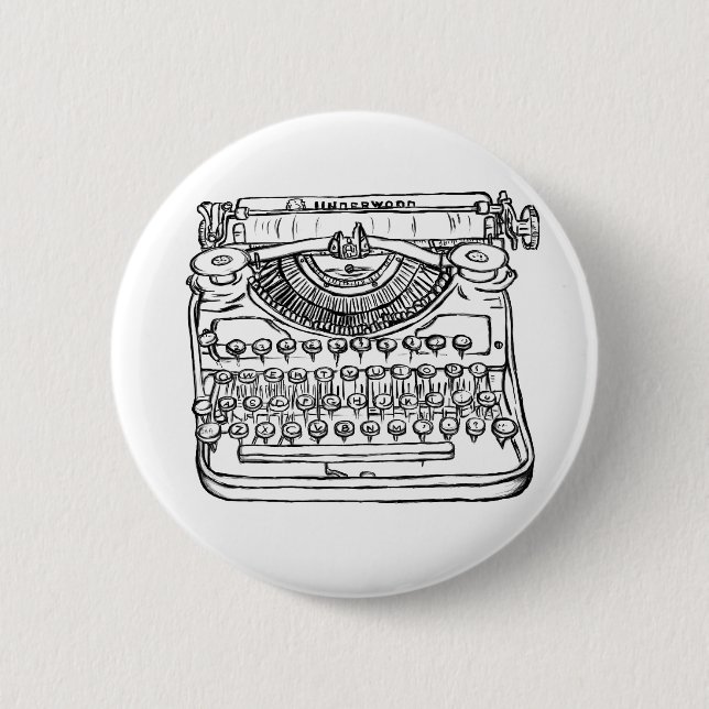 Typewriter 6 Cm Round Badge (Front)