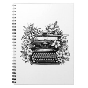 Typewriter and flowers aesthetic notebook