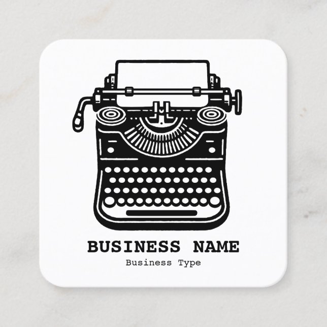 Typewriter - Black on White Square Business Card (Front)