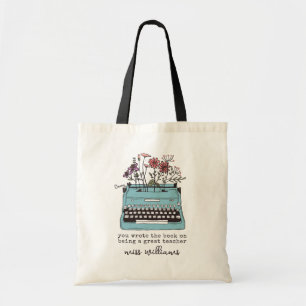 Typewriter Floral Teacher Appreciation Tote Bag