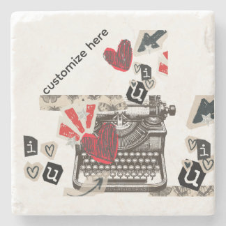 typewriter I love you   Stone Coaster