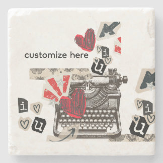 typewriter I love you   Stone Coaster