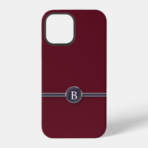 Typewriter Monogram Black Line Button on Burgundy iPhone 12 Case