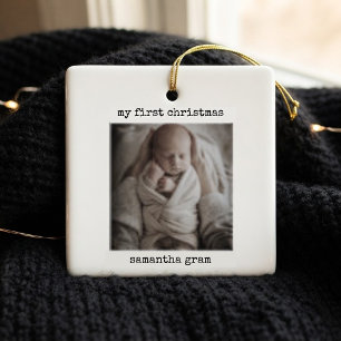 Typewriter My First Christmas & Personalised Photo Ceramic Ornament