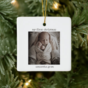Typewriter My First Christmas & Personalised Photo Ceramic Ornament