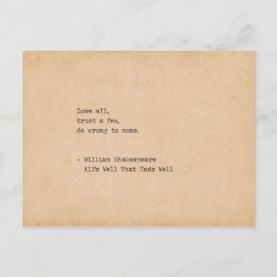 Typewriter William Shakespeare Love All Quote Postcard