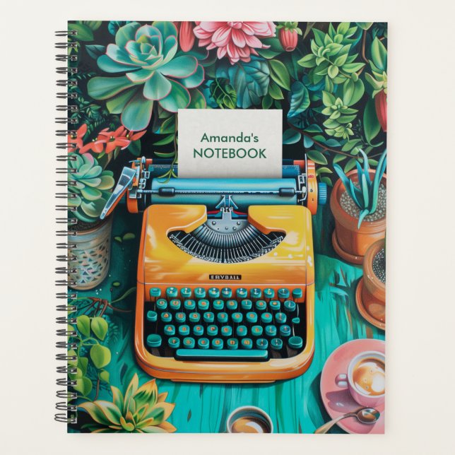 Typewriter with Colourful Plants | Botanical Print Planner (Front)