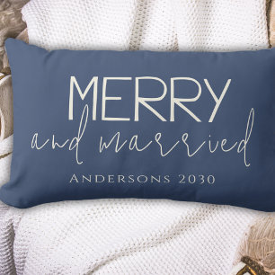 Typhography Merry And Married First Christmas Blue Lumbar Cushion