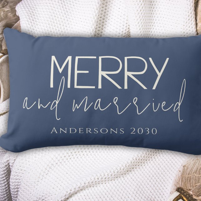 Typhography Merry And Married First Christmas Blue Lumbar Cushion (Creator Uploaded)