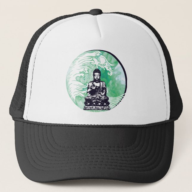 Typhoon Buddha Wave Emerald Smoke Trucker Hat (Front)